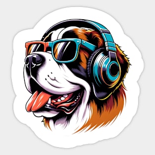 Smiling Saint Bernard DJ Grooves in Japanese Style Sticker